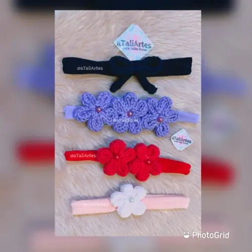 Kit 04 Unds Tiara / Faixa para Bebê com Tricotin Ataliartes