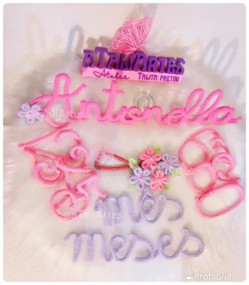 Kit Mêsversário Menina Flores em Tricotin + nome personalizado