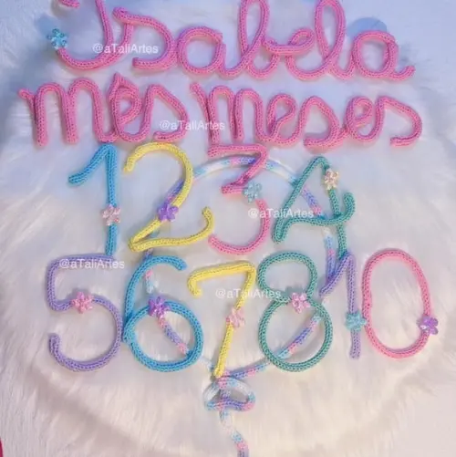 Kit Mêsversário Menina Flores em Tricotin com Nome