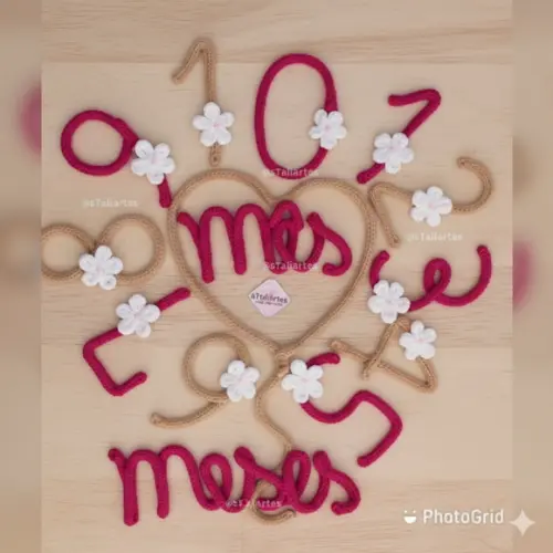 Kit Mêsversário Números Decorados + Nome Composto em Tricotin