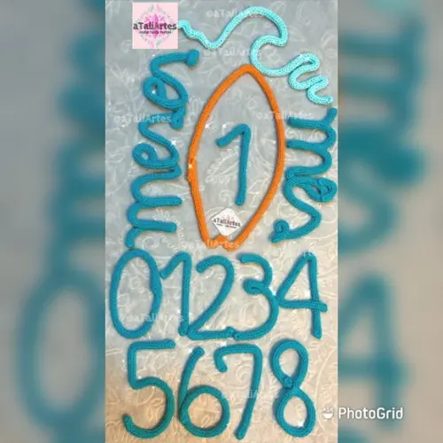 Kit Mêsversário Praia/Surf em Tricotin com Nome personalizado