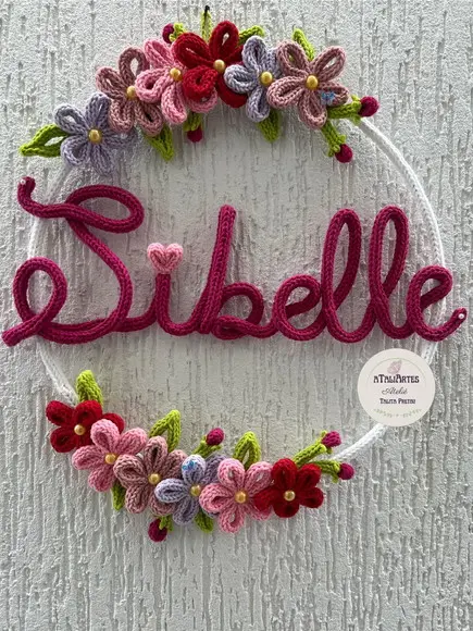 Porta Maternidade 12 Margaridas personalizadas em Tricotin