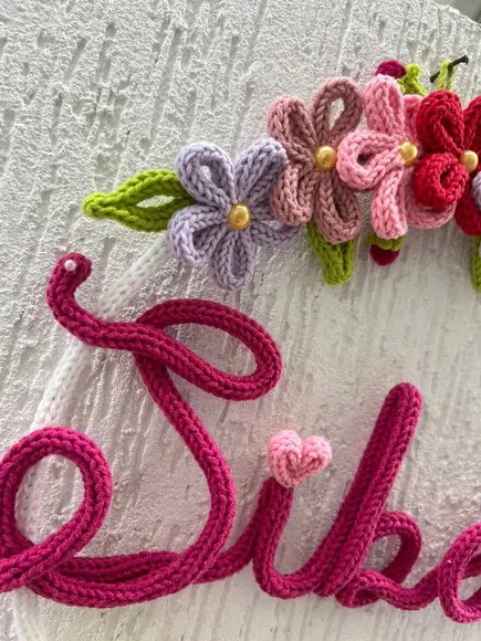 Porta Maternidade 12 Margaridas personalizadas em Tricotin