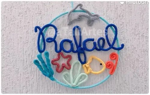Porta Maternidade Fundo do Mar Personalizado em Tricotin