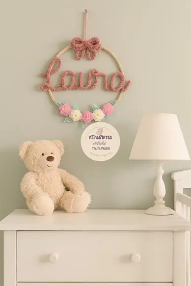 Porta Maternidade Laço com Flores de Eva Personalizados