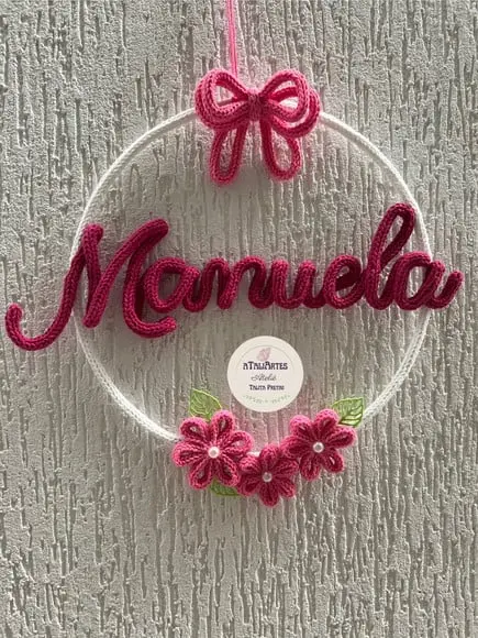 Porta Maternidade Laço com Flores Personalizado Tricotin