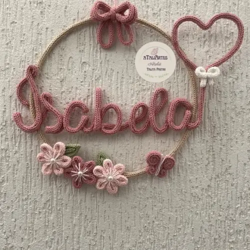 Porta Maternidade Laço, Coração e Flores Tricotin