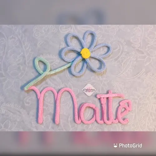 Porta Maternidade Nome com Flor em Tricotin