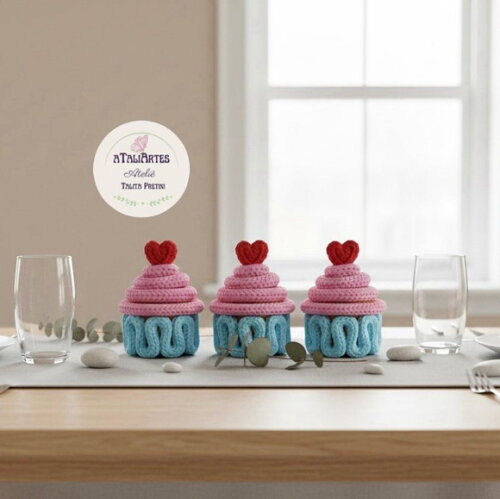 03 Unds Cupcake Miniatura Decorativo Personalizado Tricotin