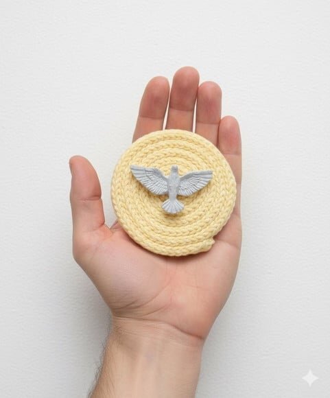 Lembrancinha Chaveiro Mandala com Divino Espírito Santo Personalizado em tricotin com 10 unidades