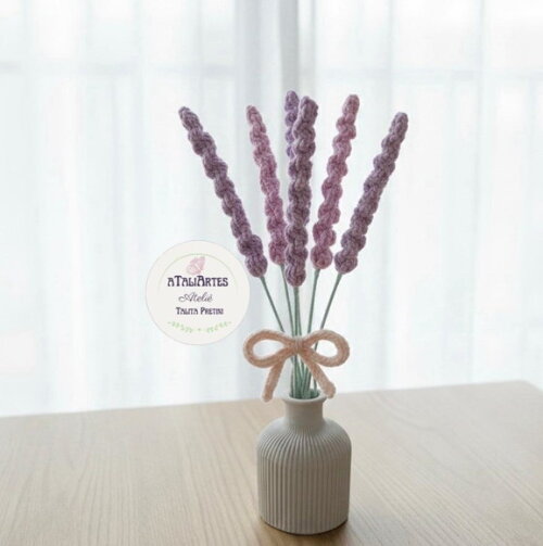 Flor de Lavanda Decorativa para Vaso em Tricotin com 02 unidades