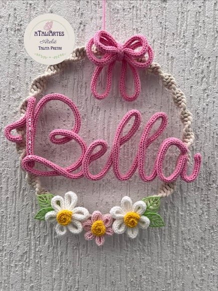 Porta Maternidade Boho menina Macramê Laço e Flores personaliza
