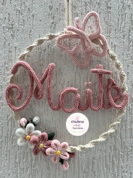 Porta Maternidade menina Macramê com Tricotin Personalizado com 01 nome