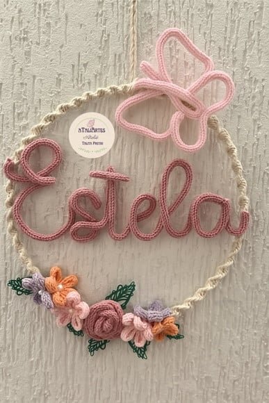 Porta Maternidade menina florido boho Macramê com Tricotin Personalizado com 01 nome