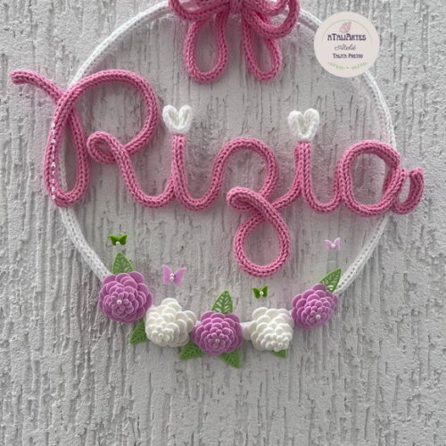 Porta Maternidade Laço com Flores de Eva Personalizados em trico