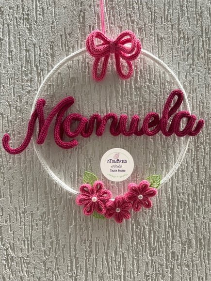 Porta Maternidade Laço com Flores Personalizado em Tricotin com 01 nome