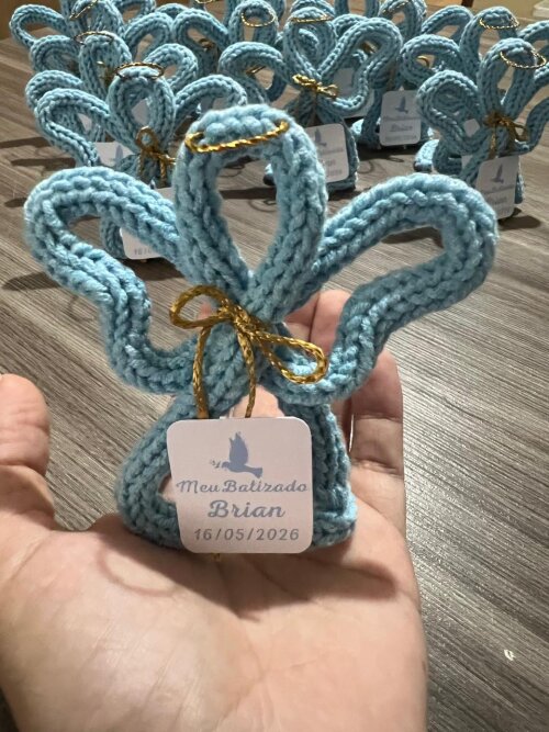 Lembrancinha de Anjinho personalizado em Tricotin com 20 Unidades