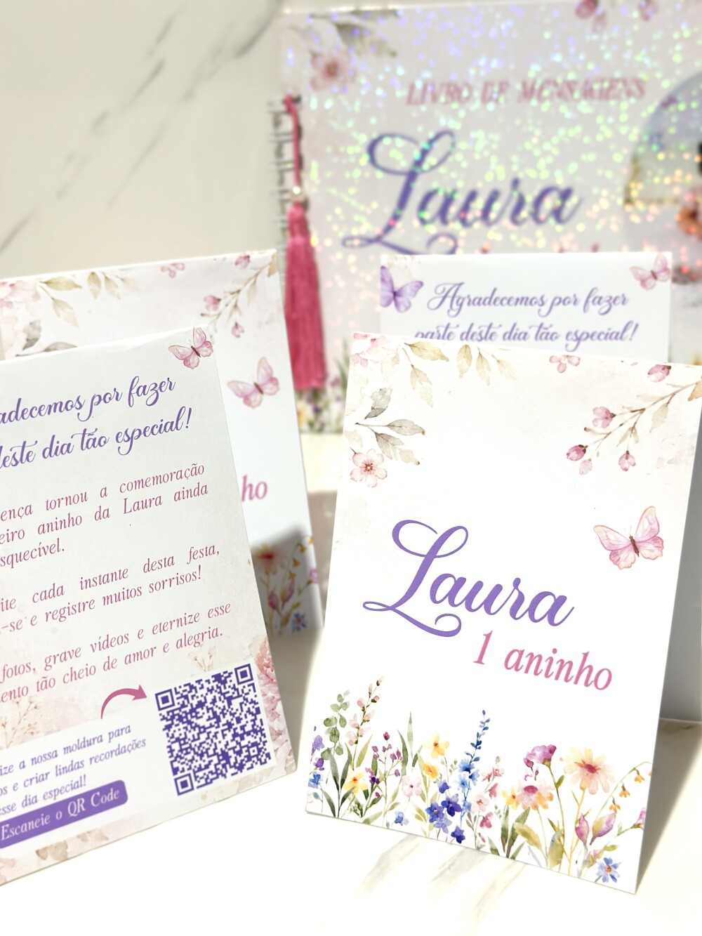 Kit Plaquinha de Mesa Personalizada | Agradecimento + QR Code + F
