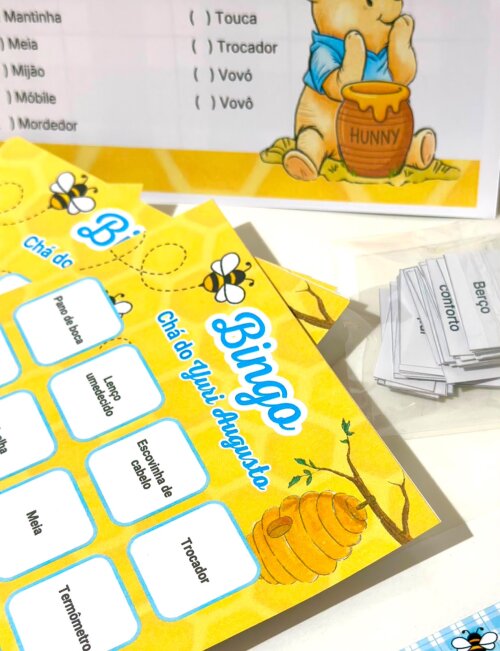 Kit Bingo Personalizado para Chá de Bebê - 50 cartelas + caneta
