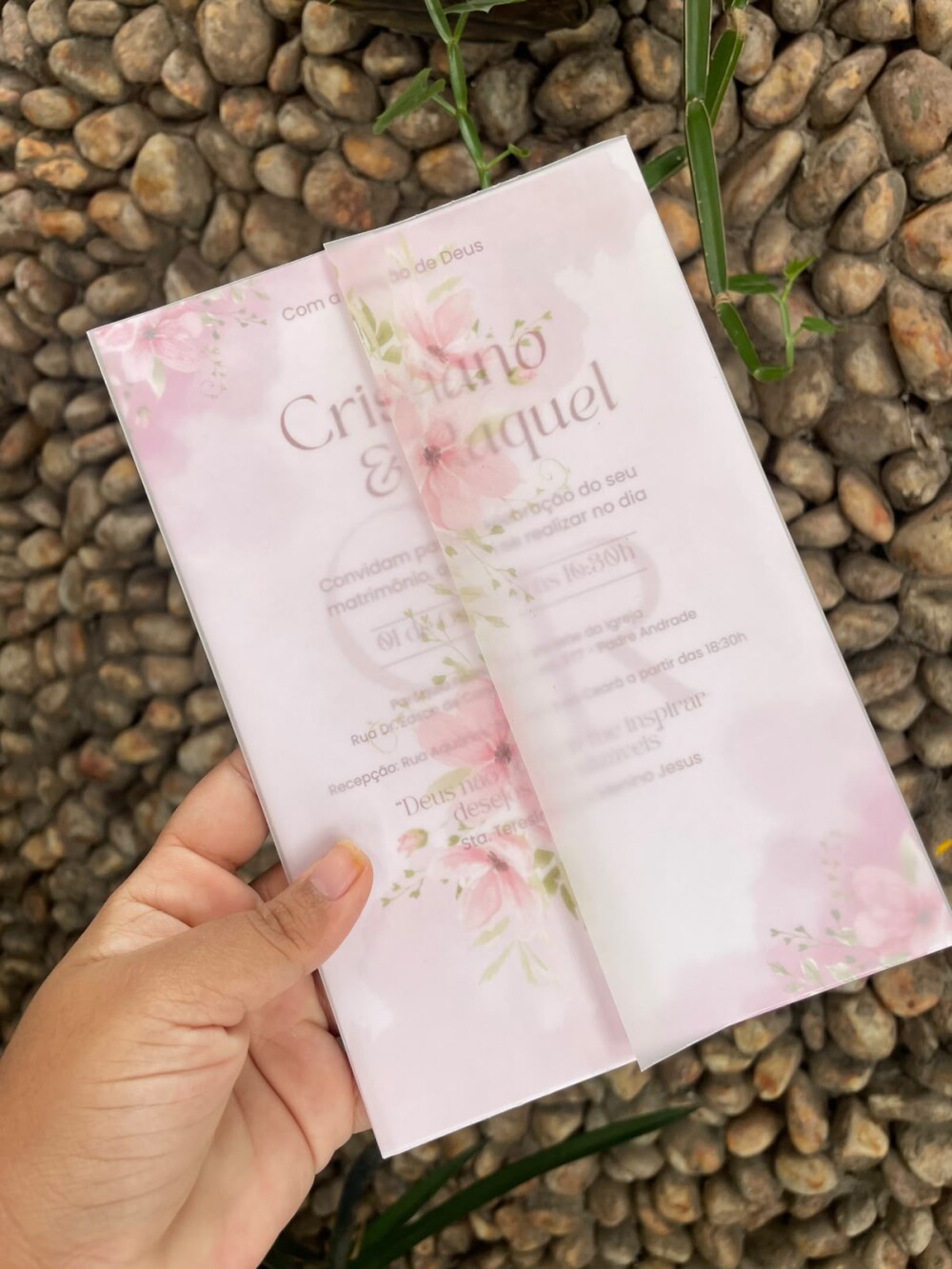 Convite - Modelo Arezzo com Lacre - Rosa Floral