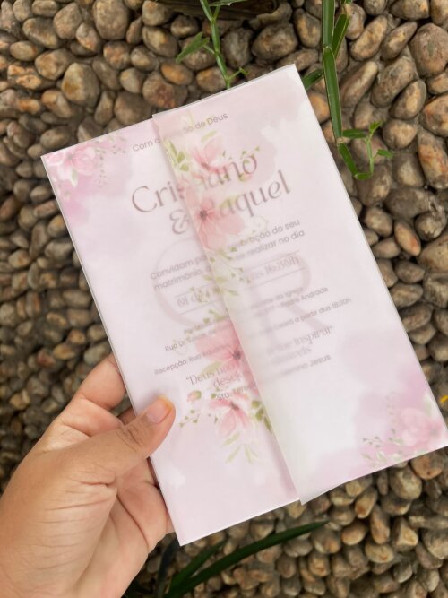 Convite - Modelo Arezzo com Lacre - Rosa Floral