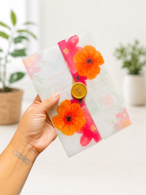 Convite - Modelo Arezzo com Lacre - Terracota Floral