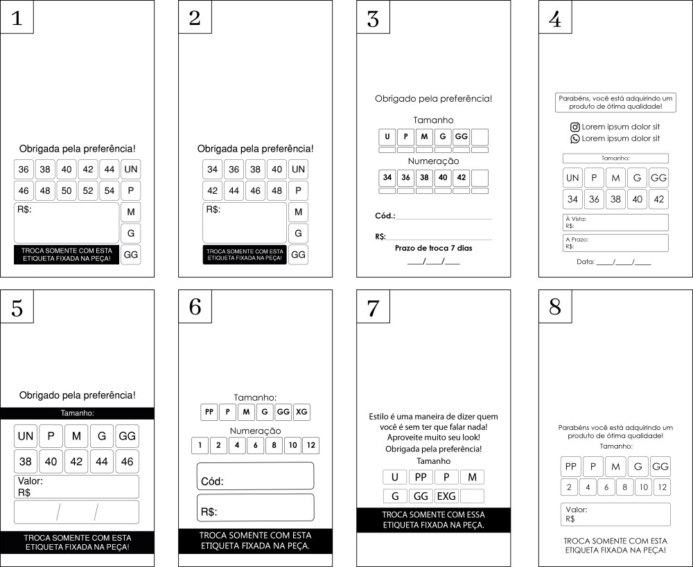 1.000 Tags Personalizadas para roupas, Lingeries