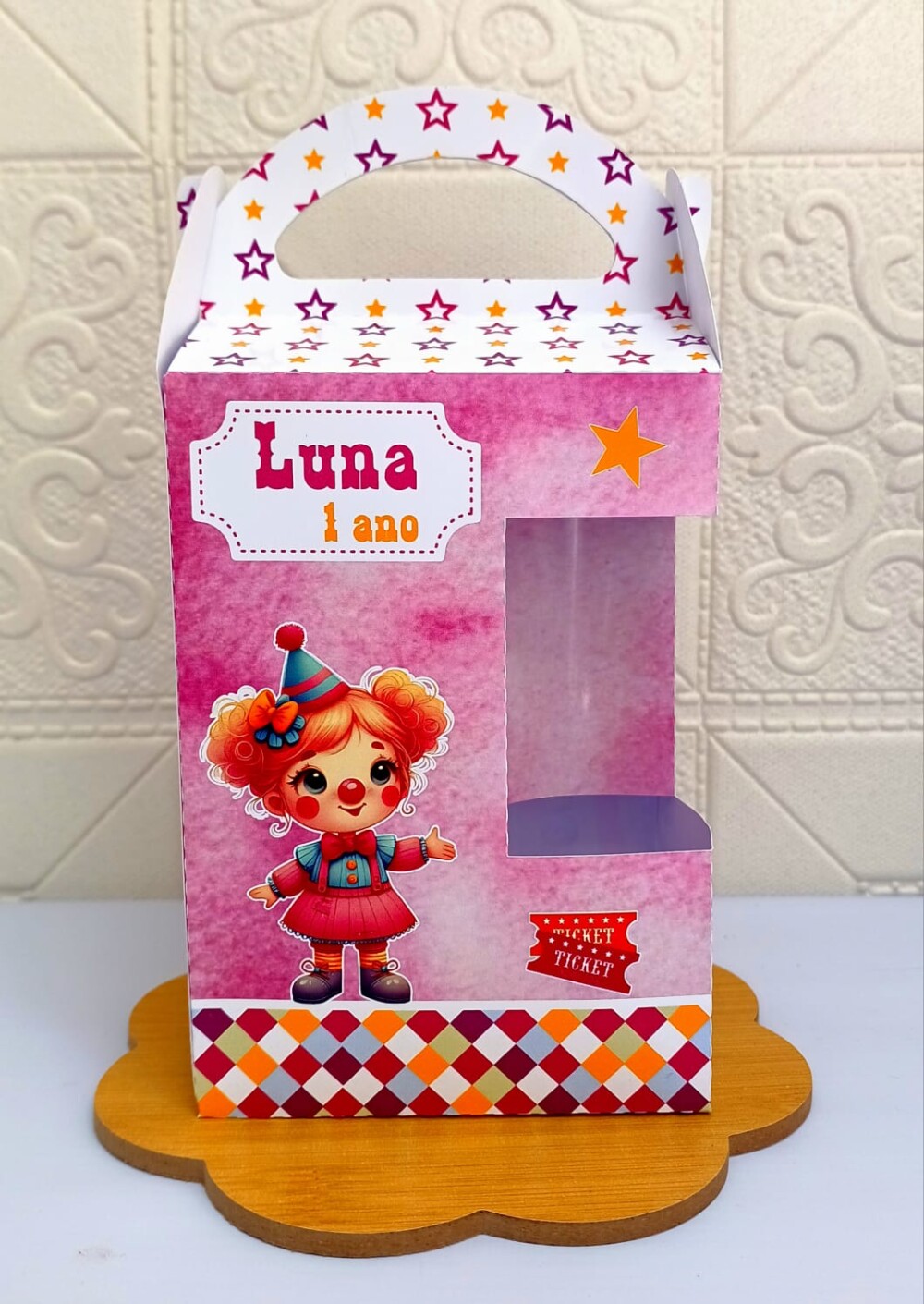 10 Maletinha Personalizada CIRCO ROSA com visor – Lembrancinha