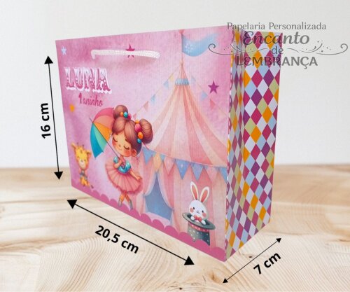 10 SACOLA PERSONALIZADA CIRCO ROSA / sacola circo rosa/ sacola supressa / lembrancinha para festa - Cópia - Cópia