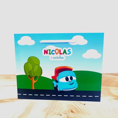 10 SACOLA PERSONALIZADA LÉO O CAMINHÃO / sacola Léo o caminhã