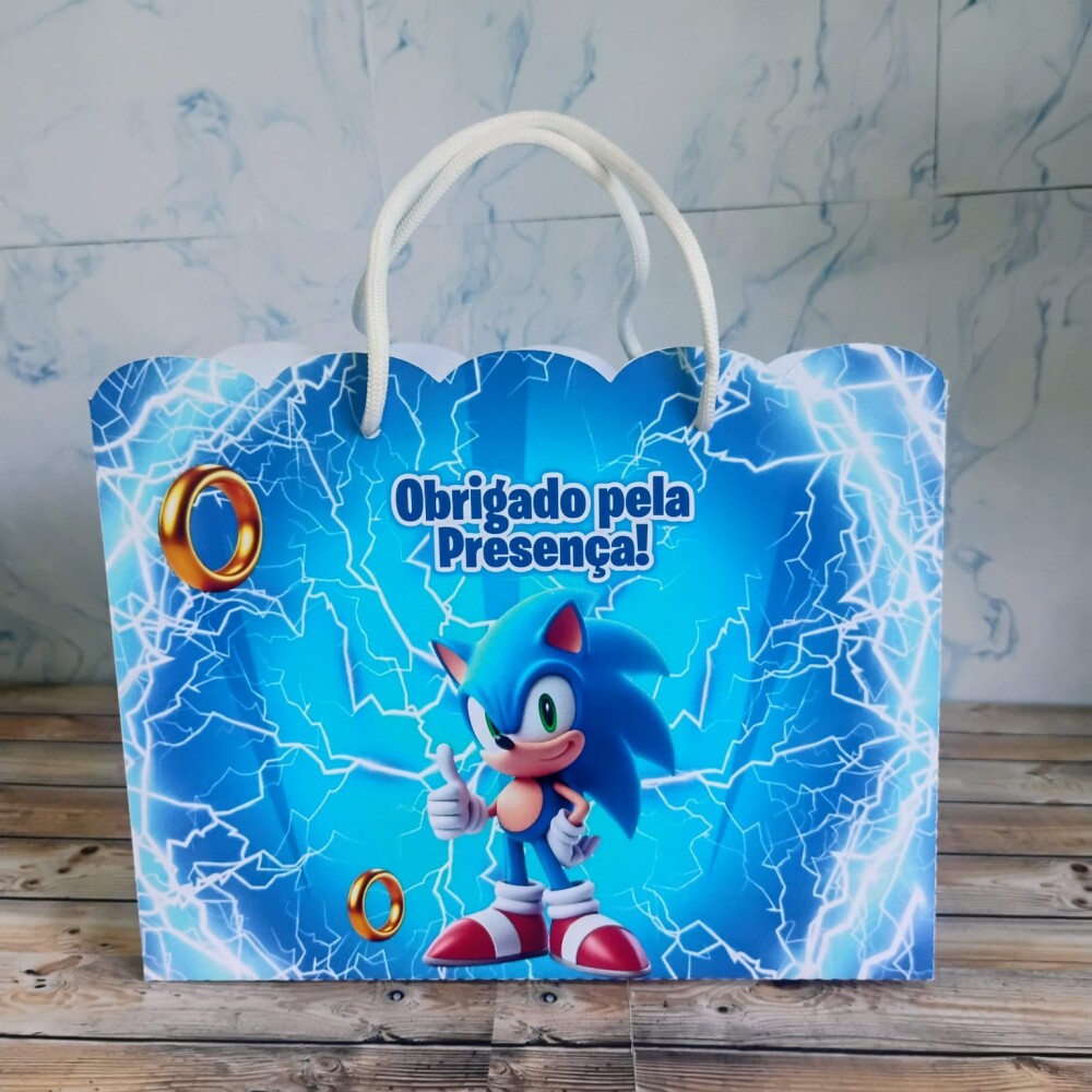 Sacolinha Surpresa Lembrancinha Festa Sonic - Papel Premium com A
