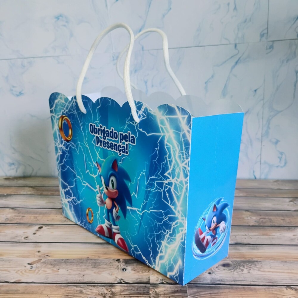 Sacolinha Surpresa Lembrancinha Festa Sonic - Papel Premium com A