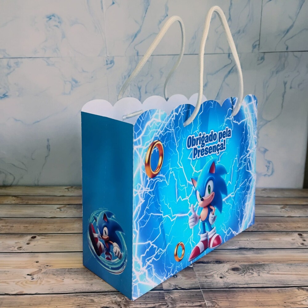 Sacolinha Surpresa Lembrancinha Festa Sonic - Papel Premium com A
