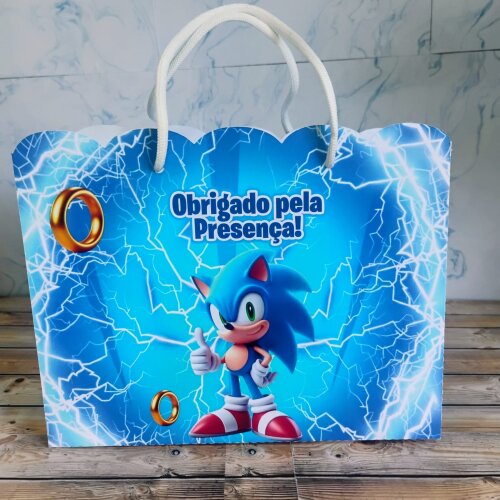 Sacolinha Surpresa Lembrancinha Festa Sonic - Papel Premium com A
