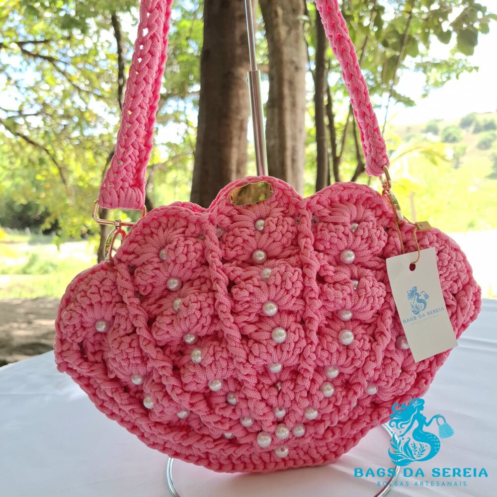Bolsa Concha de Crochê em Fio Náutico