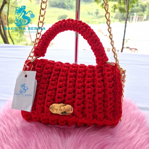 Bolsa Vermelha em Fio Náutico com Corrente