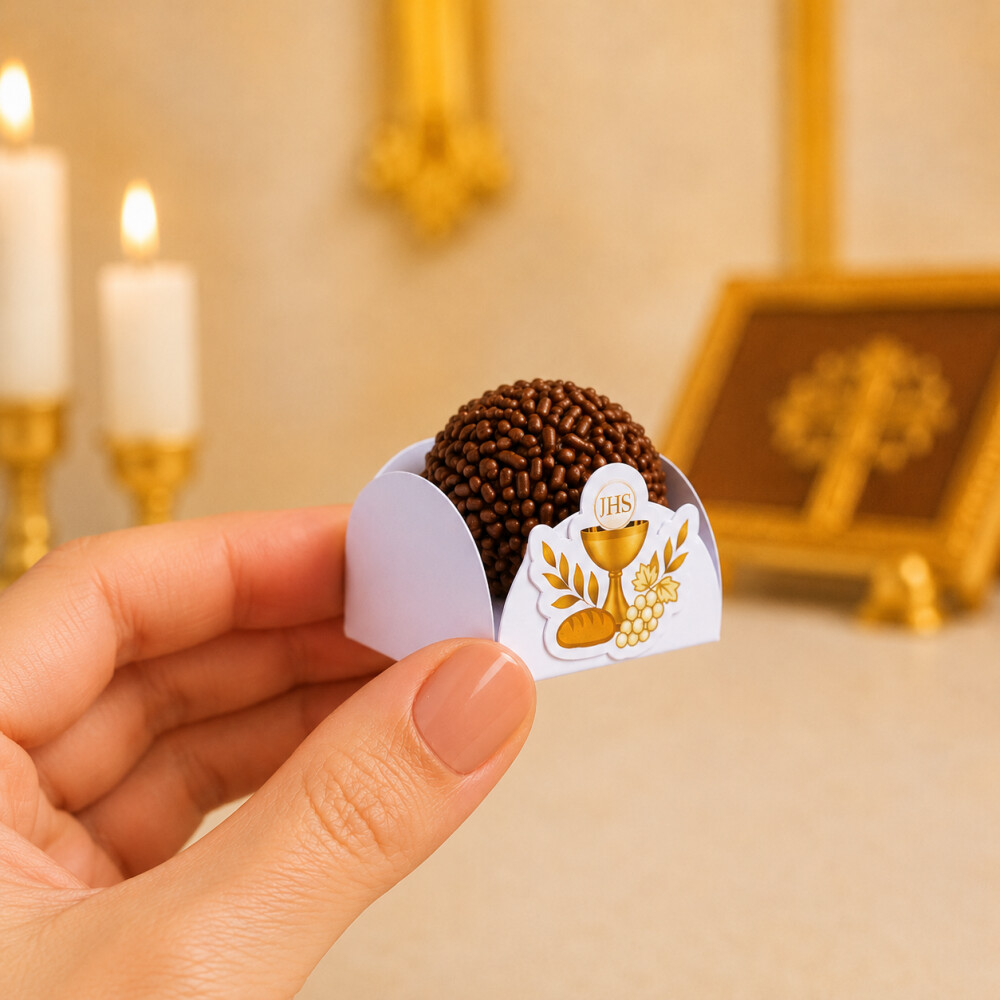 Forminhas p/ Doces Personaliz. no tema BATIZADO, CRISMA e PRIM. C