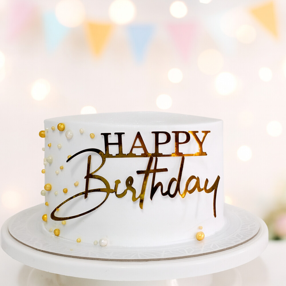 Topo de Bolo Happy Birthday DOURADO ou PRATA – Topper de Bolo