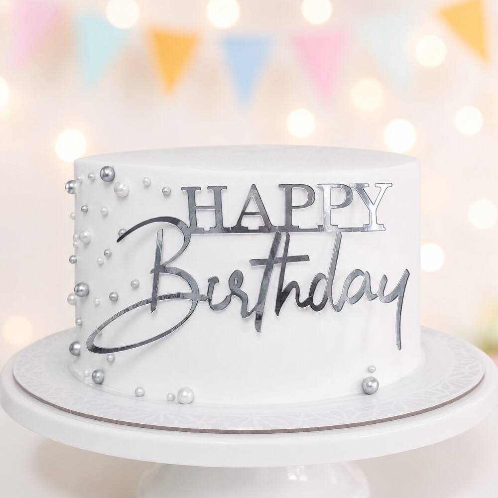 Topo de Bolo Happy Birthday DOURADO ou PRATA – Topper de Bolo