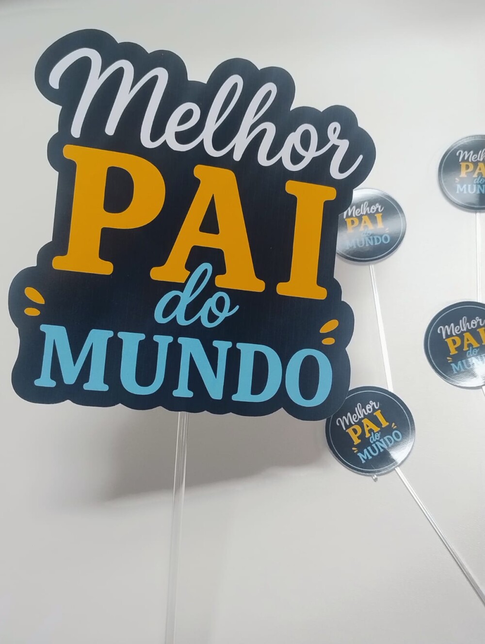 Kit Topo de Bolo + Toppers Dia dos Pais Melhor Pai do Mundo - Top