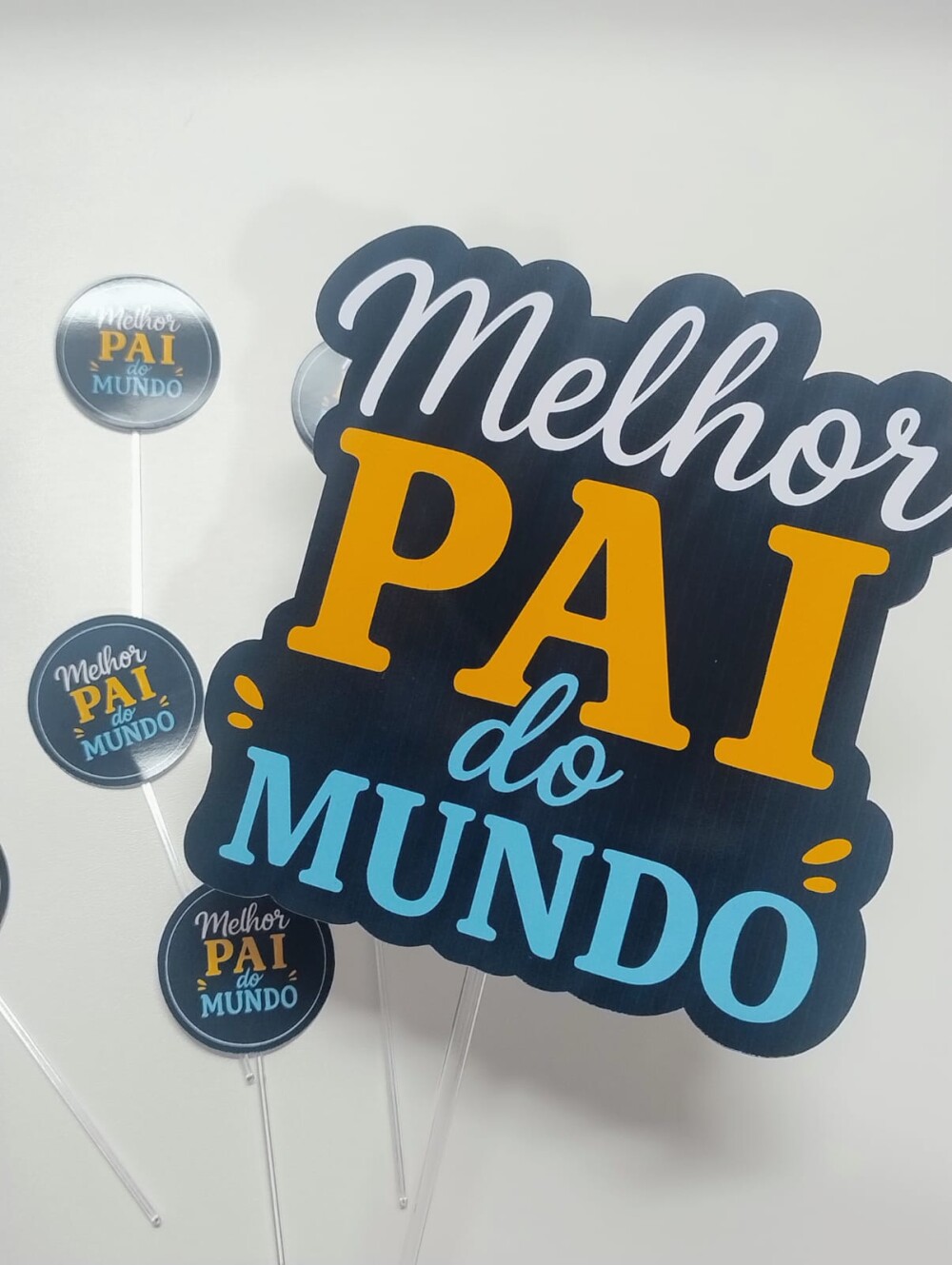 Kit Topo de Bolo + Toppers Dia dos Pais Melhor Pai do Mundo - Top