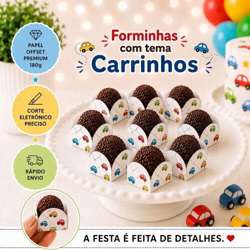 Forminhas para Doces Personalizadas no tema CARRINHOS - Forminhas para Docinhos 4 Pétalas