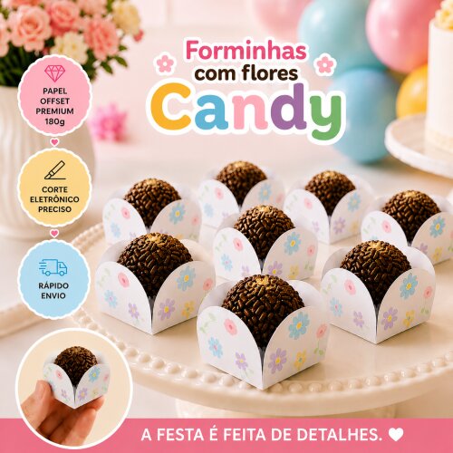 Forminhas para Doces Personalizadas FLORZINHAS CANDY - Forminhas para Docinhos 4 Pétalas