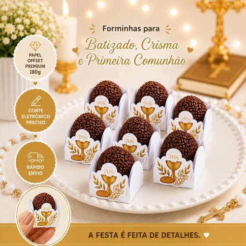 Forminhas para Doces Personalizadas no tema BATIZADO, CRISMA e PRIMEIRA EUCARISTIA - Forminhas 4 Pétalas