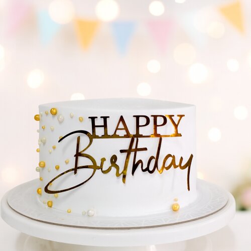 Topo de Bolo Happy Birthday DOURADO ou PRATA – Topper de Bolo – Decoração de bolo - Decoração de Aniversário