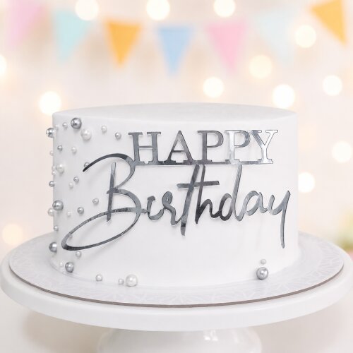 Topo de Bolo Happy Birthday DOURADO ou PRATA – Topper de Bolo