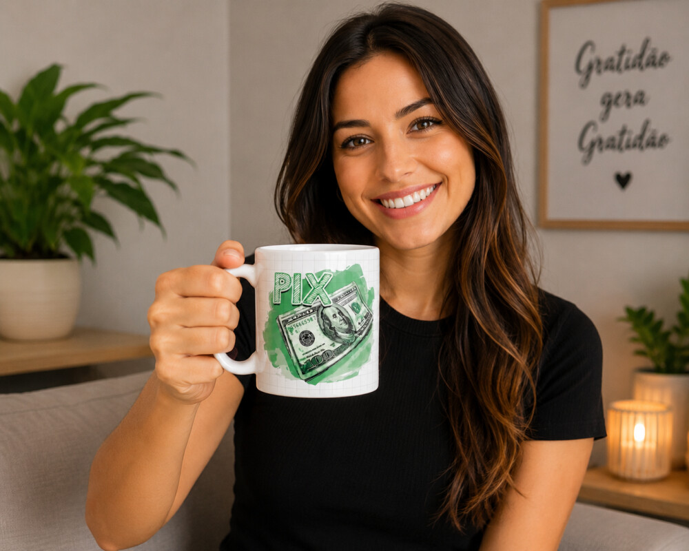 Caneca Divertida Aceito PIX 325ml Cerâmica Premium Presente Cria