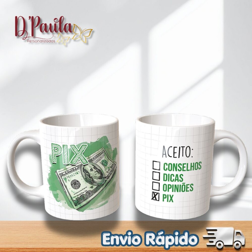 Caneca Divertida Aceito PIX 325ml Cerâmica Premium Presente Cria
