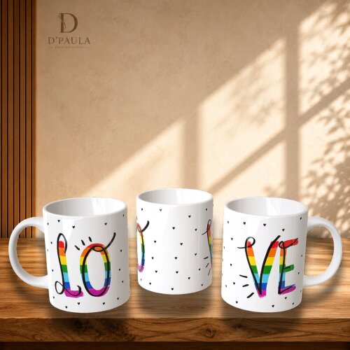 Caneca Love LGBTQIA+ em Cerâmica 325ml | Presente Criativo e Exc