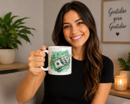 Caneca Divertida Aceito PIX 325ml Cerâmica Premium Presente Criativo
